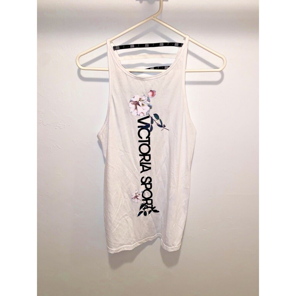 Victoria Secret Sport Logo Tank Top Racer Split Tie Back Sz S Sexy Stringer back